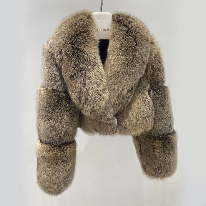 Silver Fox Fur Leather Jacket detail