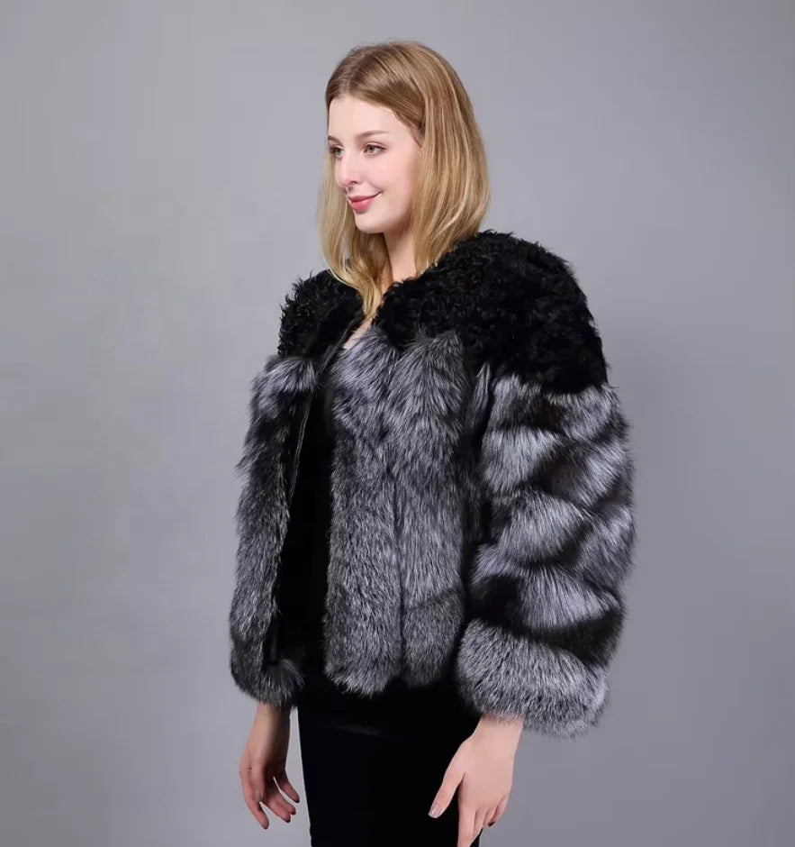 Hammerfest arctic fox fur poncho coat, side view