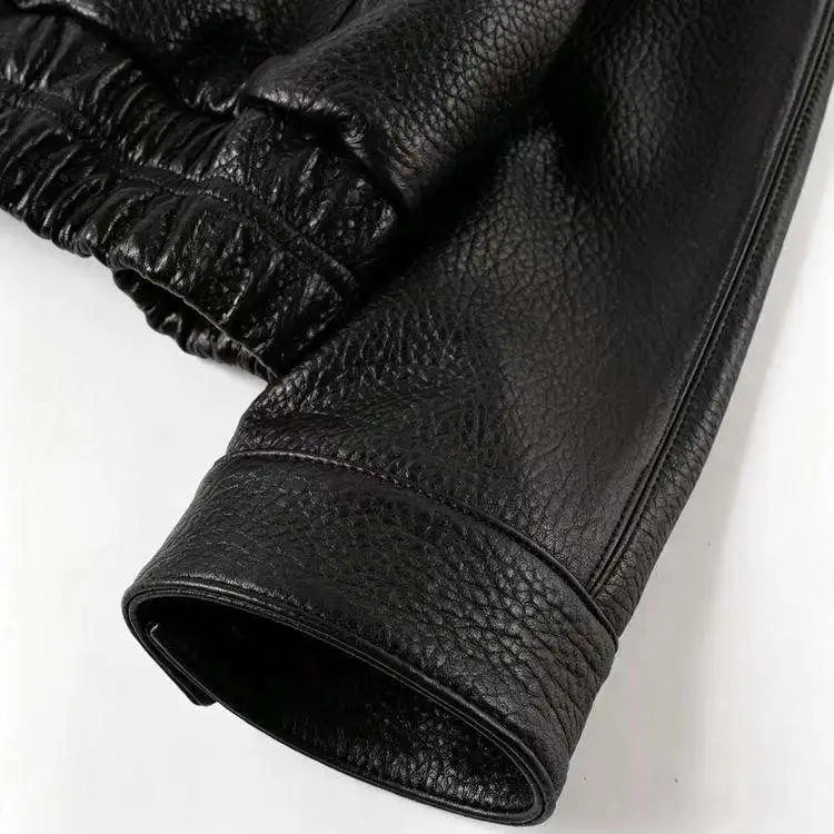 Trondheim bomber leather jacket, spliced panel detail