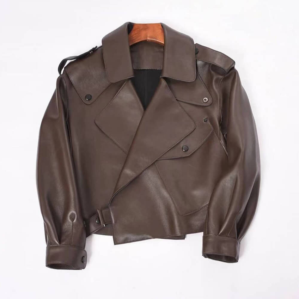 Sheep leather motorbike jacket, side view