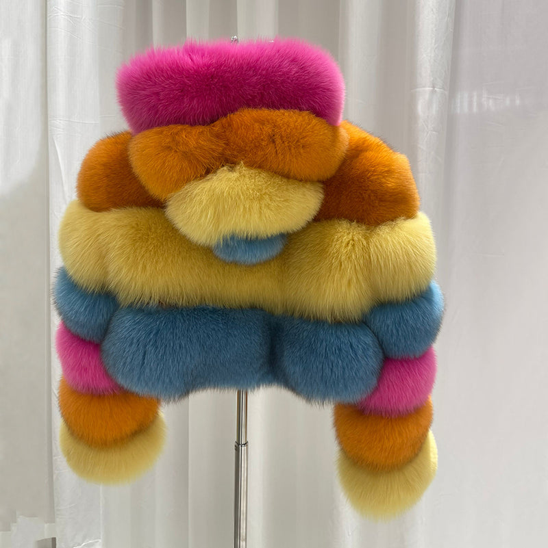 Tignes multi-colour fox fur hooded jacket, second view