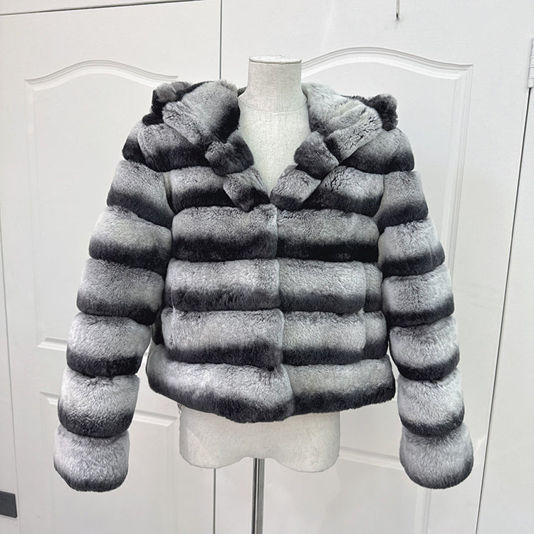 Levi knitted rex rabbit hooded jacket, second view
