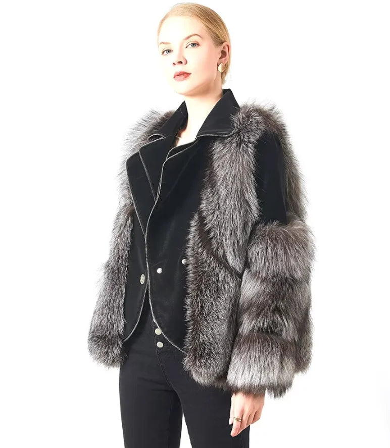 Arosa fox fur jacket, side view