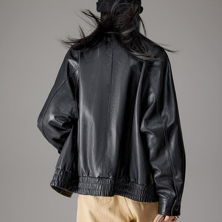 Batwing sleeve oversized sheepskin coat, back view
