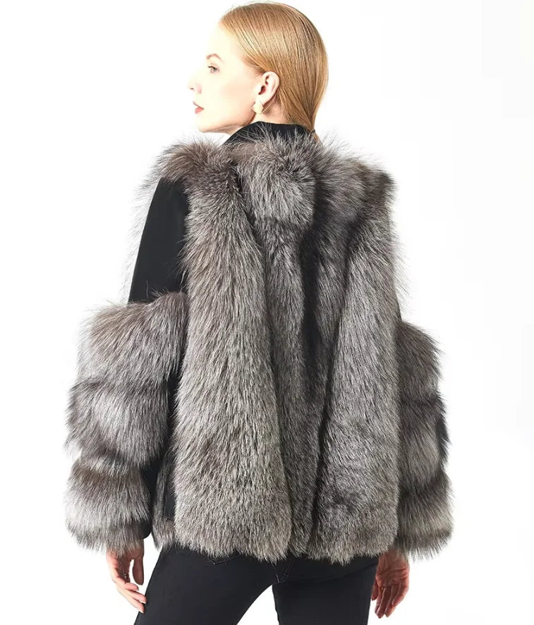 Arosa fox fur jacket worn on model