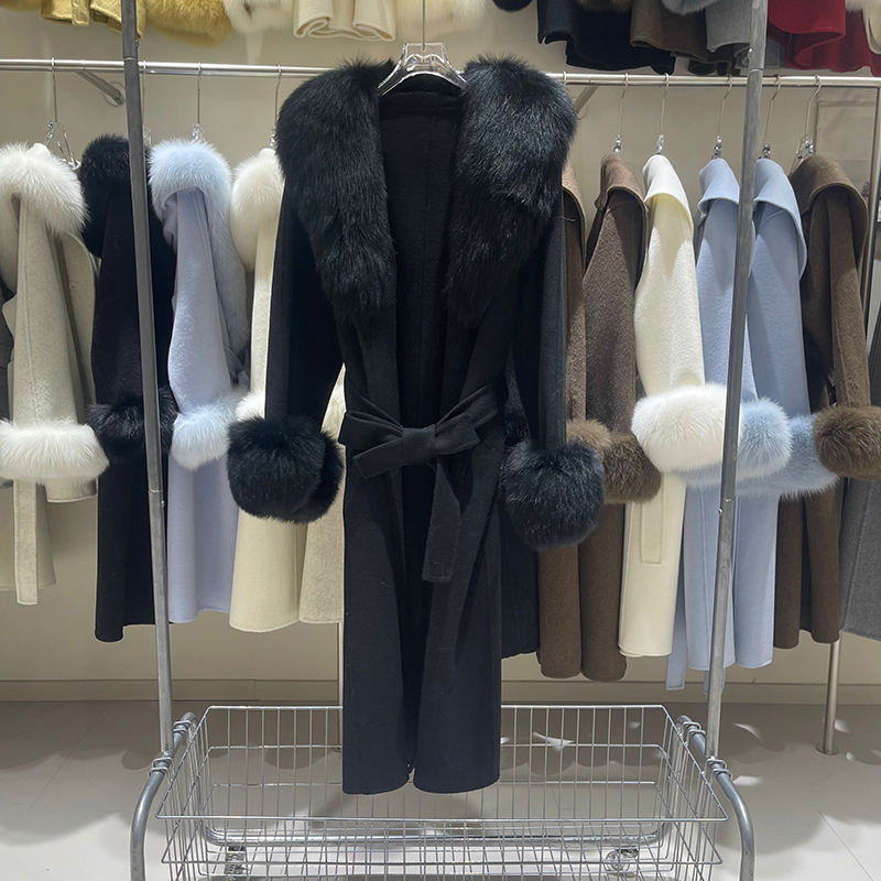 Fox Fur Collar Wool Trench Coat styled