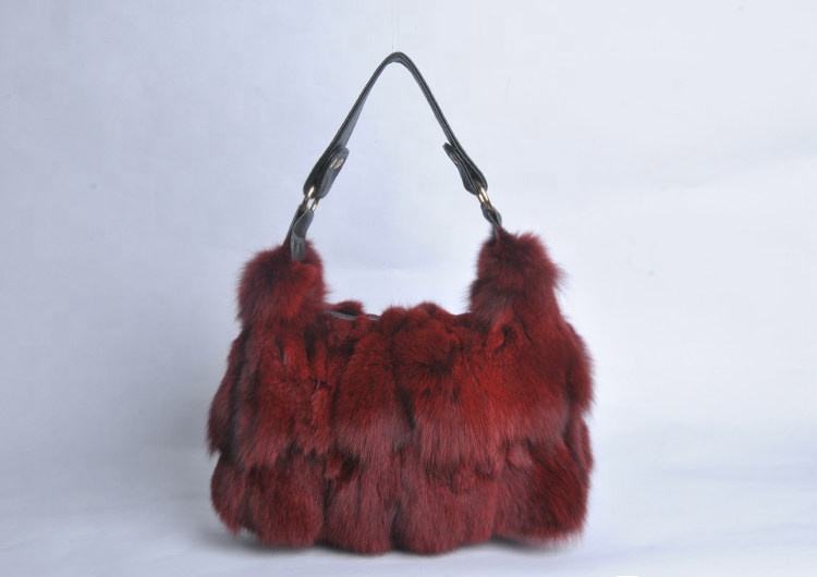 Fox Fur Plush Tote Bag in Red