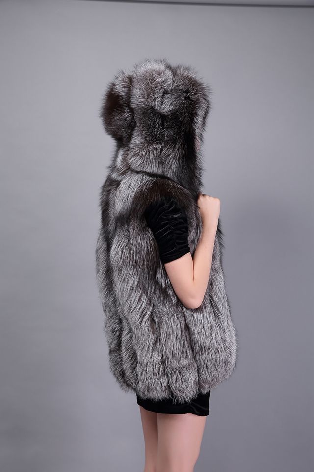 Silver Fox Fur Hooded Waistcoat texture