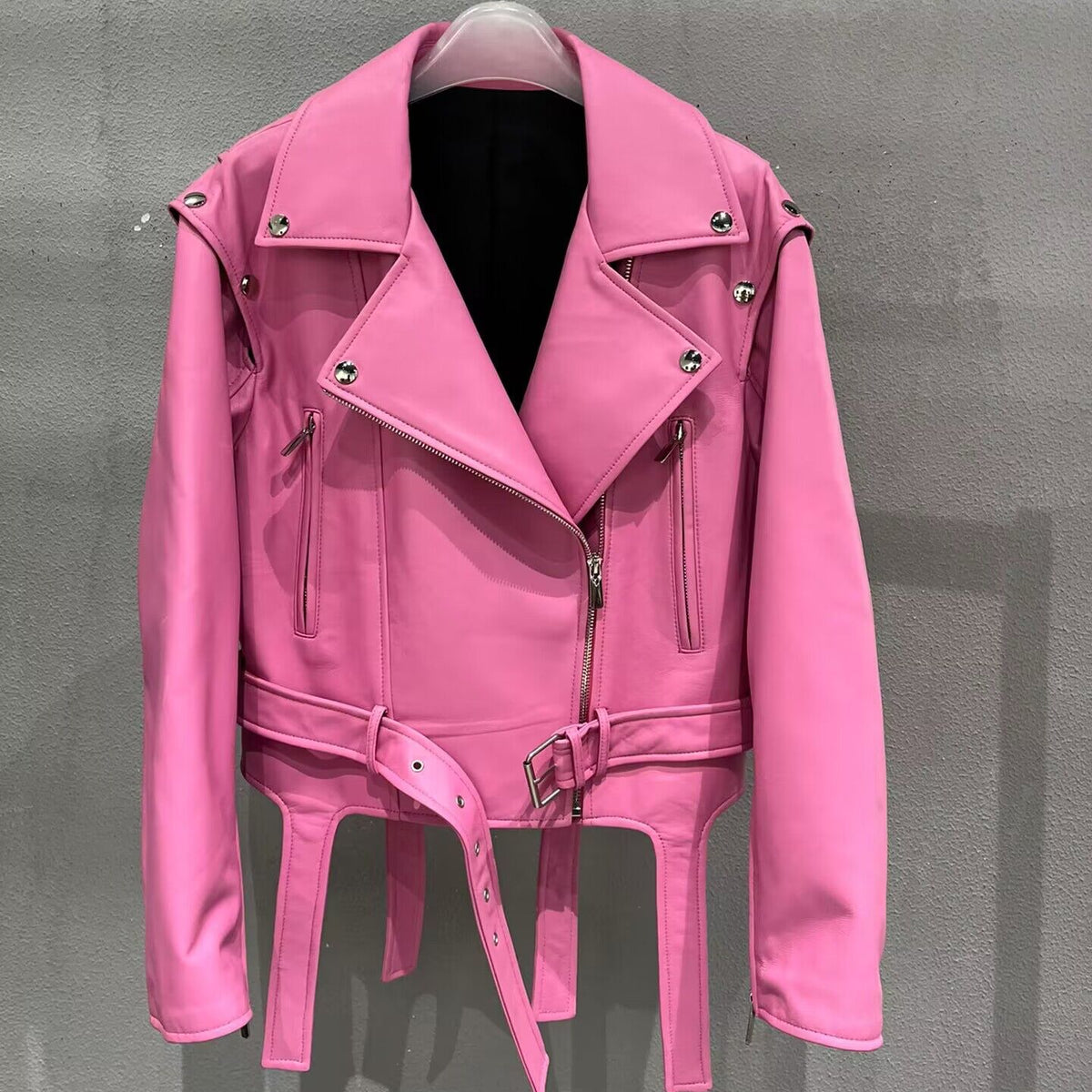 Cropped leather zip jacket, zip detail