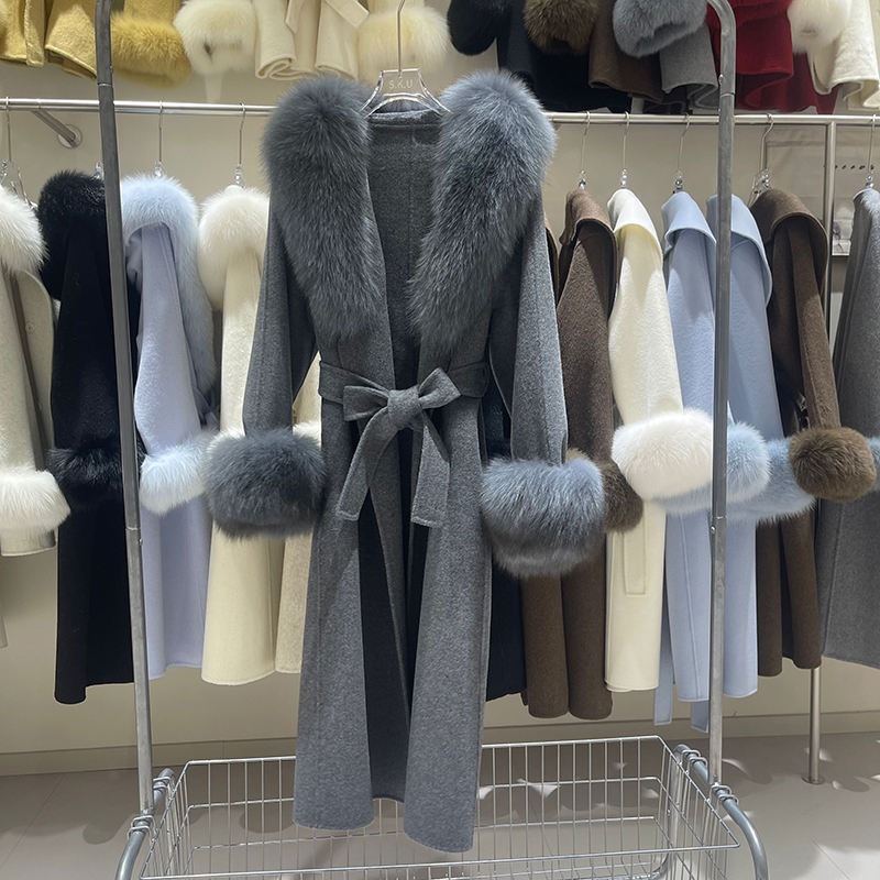 Fox Fur Collar Wool Trench Coat back