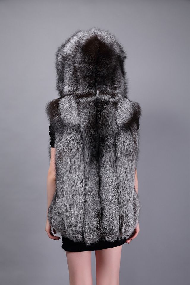 Silver Fox Fur Hooded Waistcoat styled