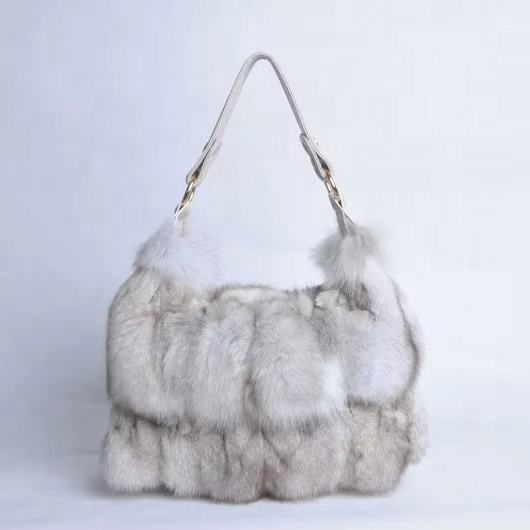 Fox Fur Plush Tote Bag in Cream