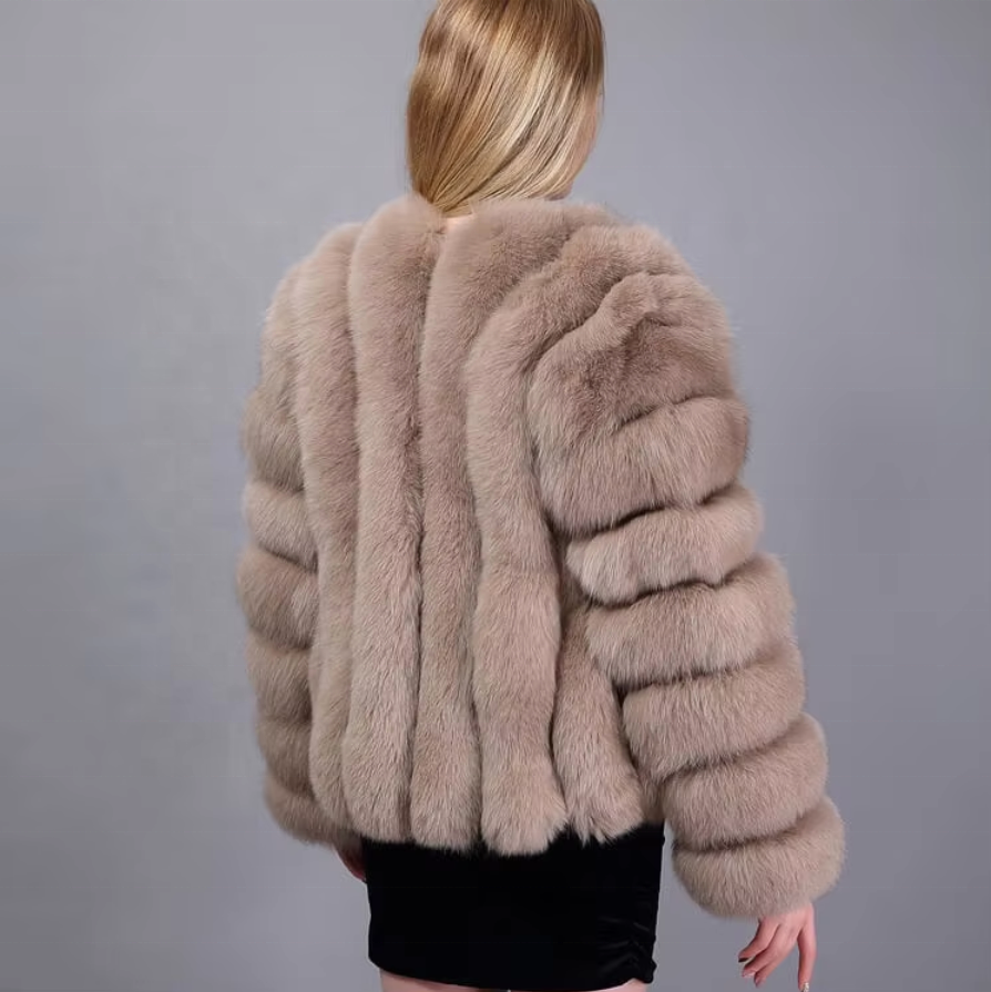 Andermatt cropped fox fur coat in camel, second view