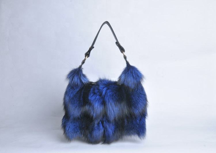 Fox Fur Plush Tote Bag in Blue