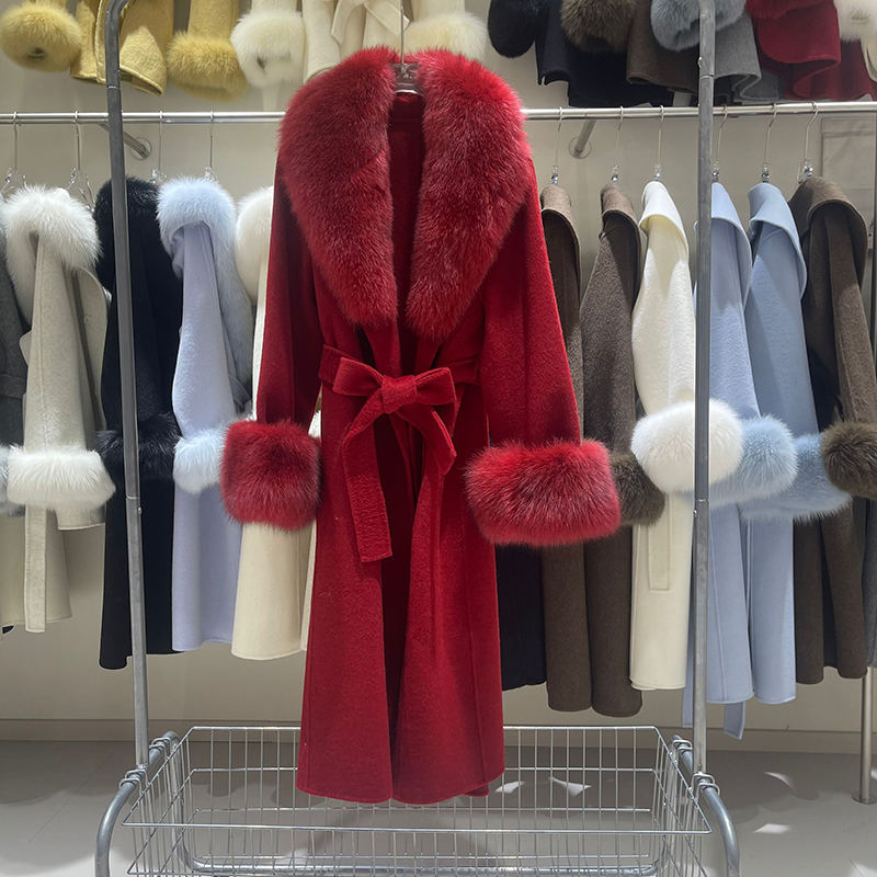 Fox Fur Collar Wool Trench Coat color options