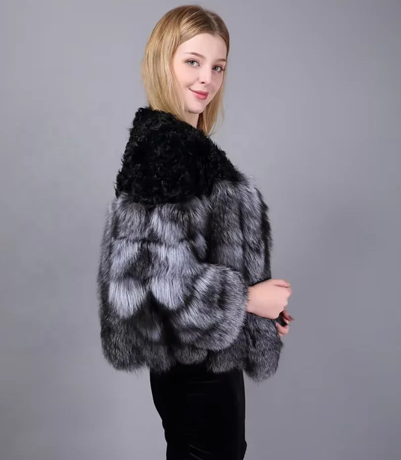 Hammerfest arctic fox fur poncho coat, fur pile detail
