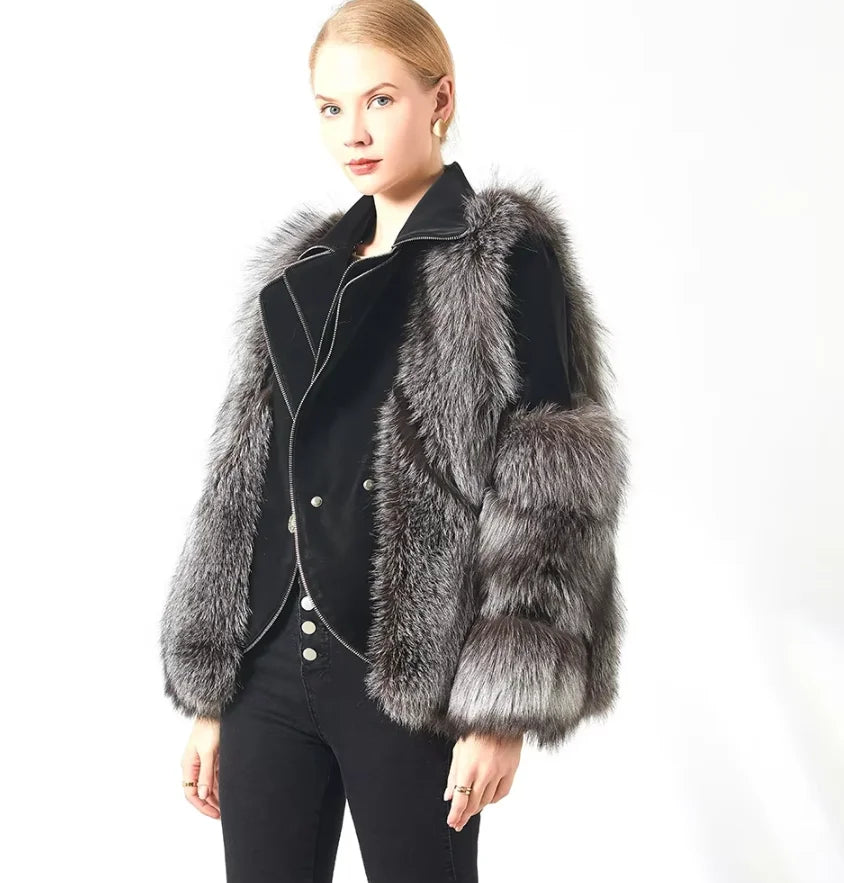 Arosa fox fur jacket, back view