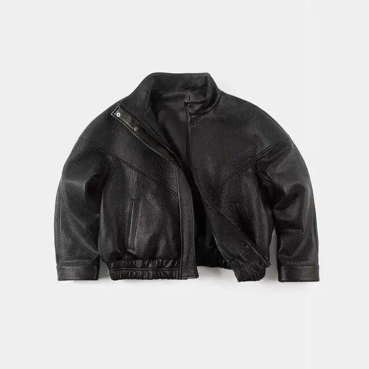 Trondheim bomber leather jacket, back view