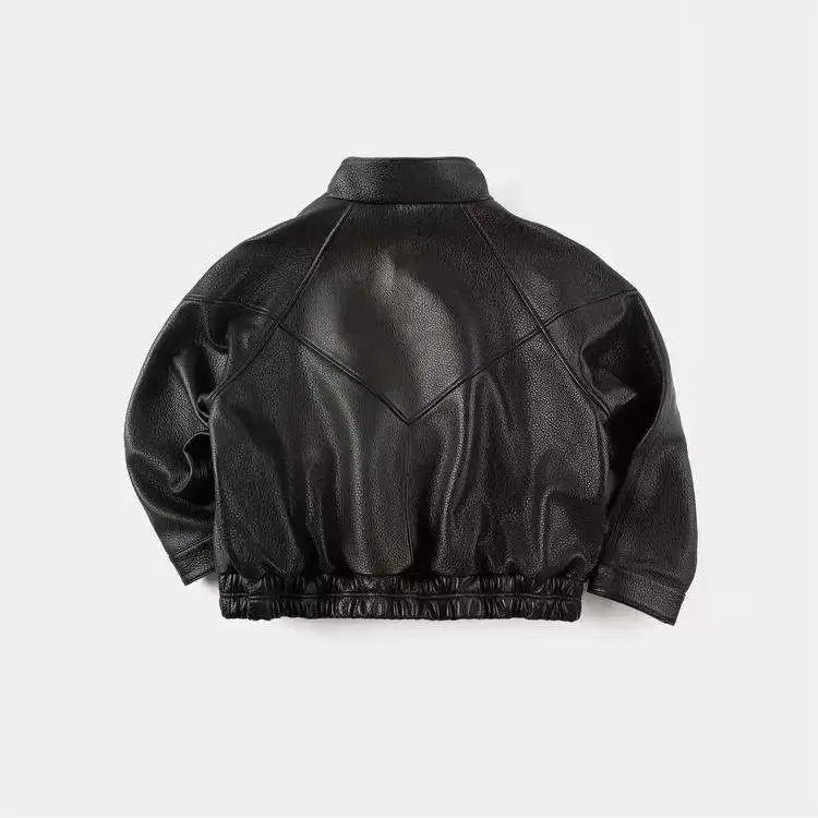 Trondheim bomber leather jacket, side view