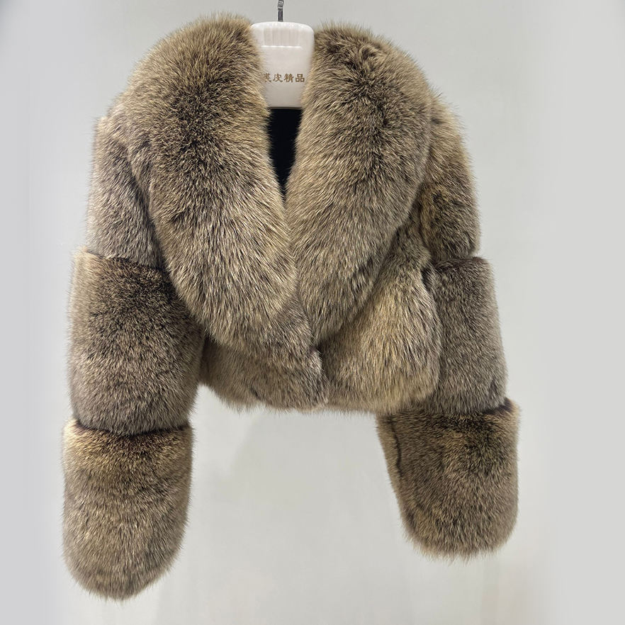 Silver Fox Fur Leather Jacket full length