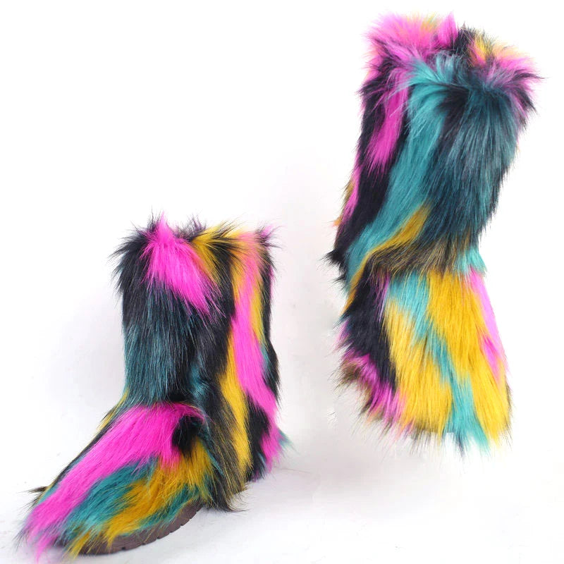 Ivalo raccoon fur snow boots, side view