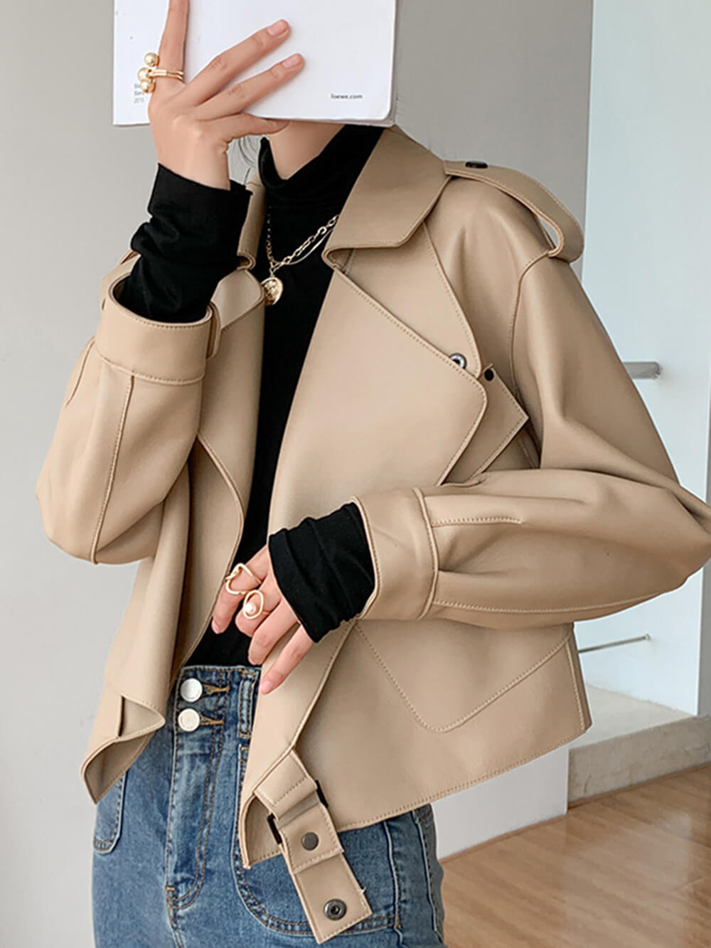 Sheep leather motorbike jacket, back view