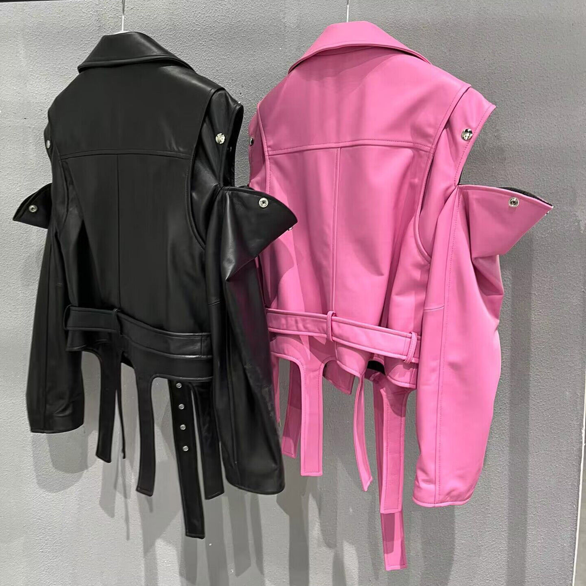 Cropped leather zip jacket, leather texture
