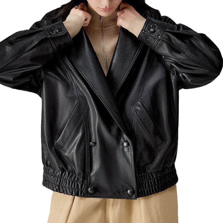 Batwing sleeve oversized sheepskin coat, side view