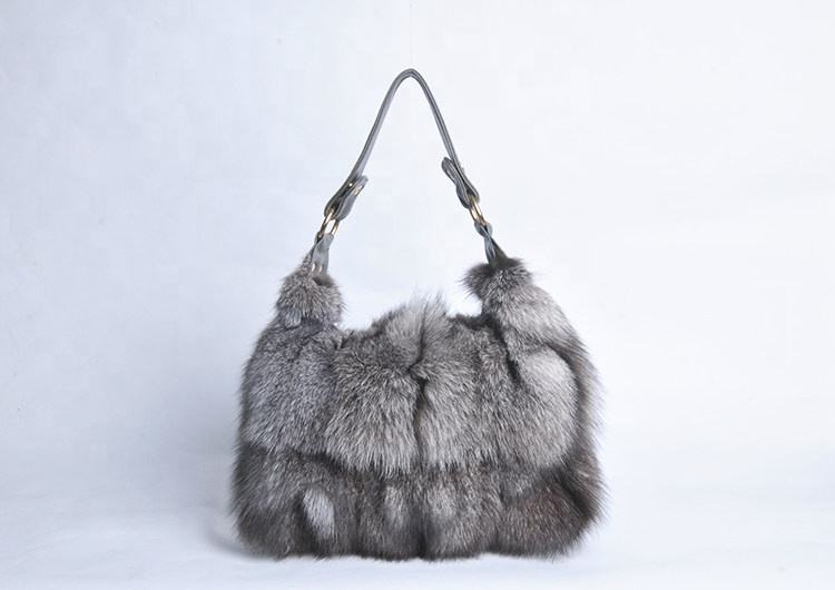 Fox Fur Plush Tote Bag in Silver