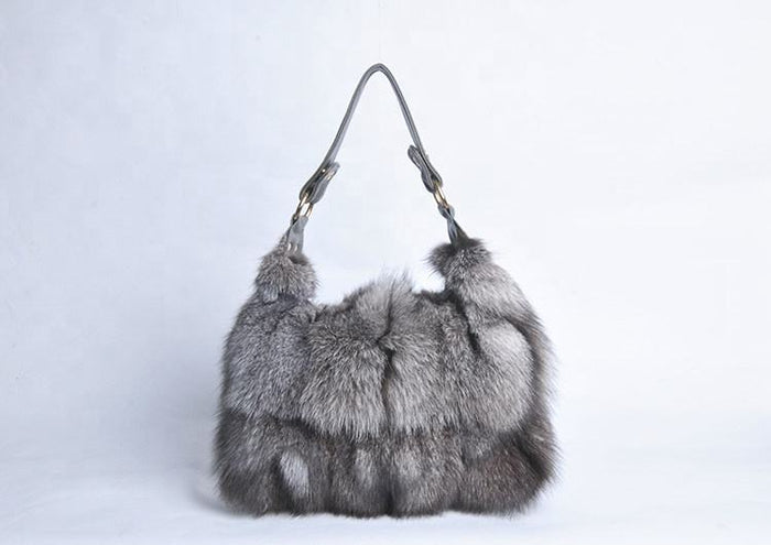 Fox Fur Plush Tote Bag in Silver