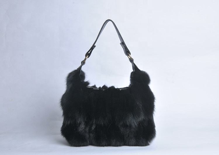 Fox Fur Plush Tote Bag in Black