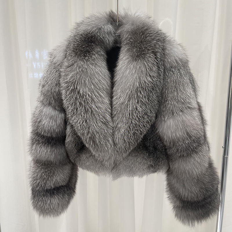 Silver Fox Fur Coat Plus Size front