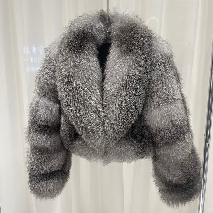 Silver Fox Fur Coat Plus Size front