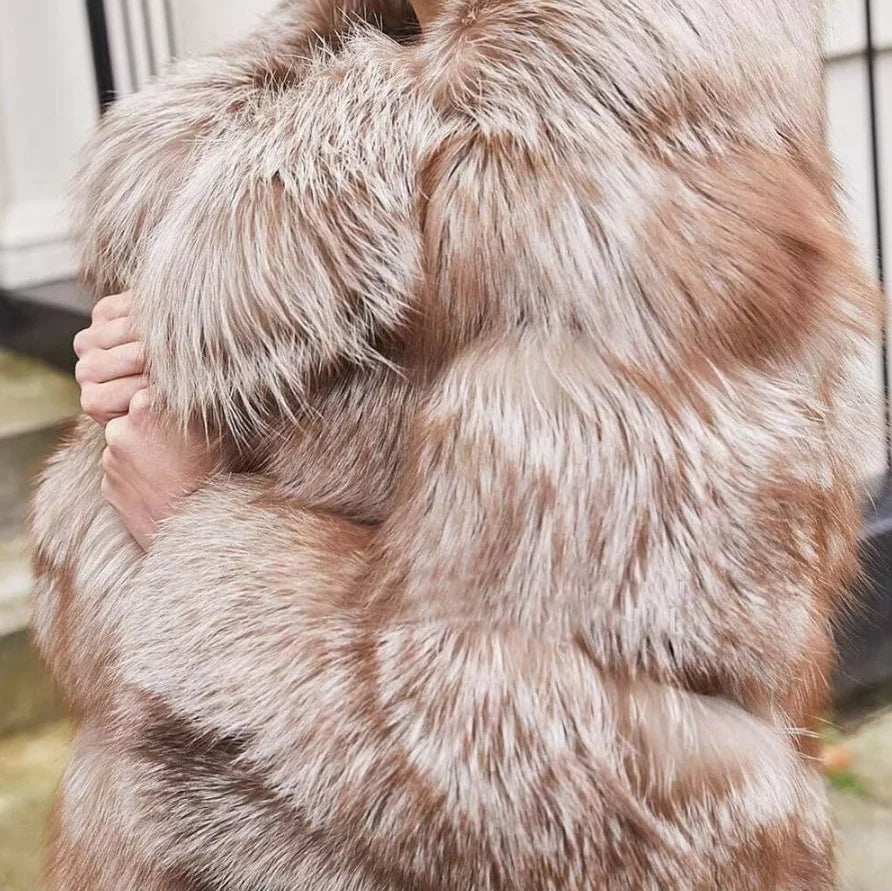 Luxury Coffee Fox Fur Coat