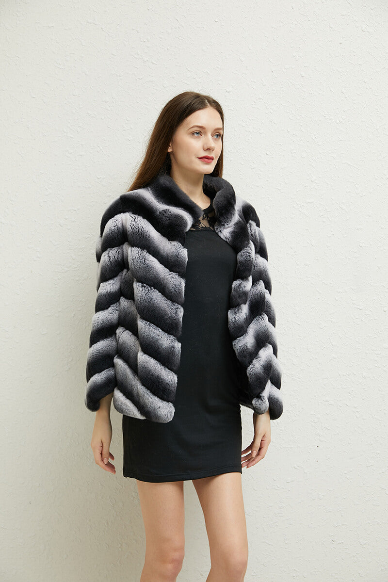 Ruka chinchilla rex rabbit fur jacket, second view