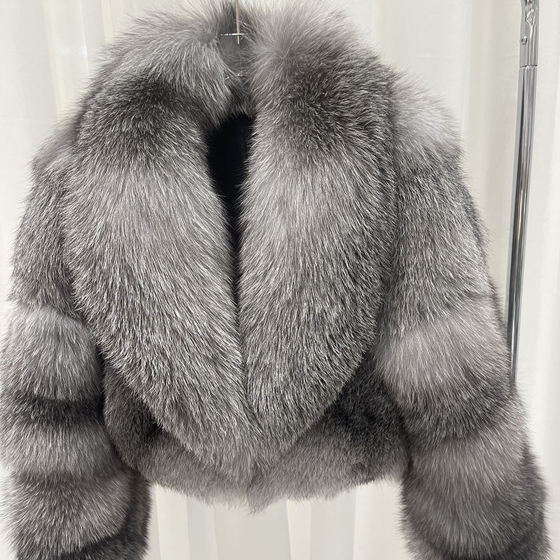 Silver Fox Fur Coat Plus Size back