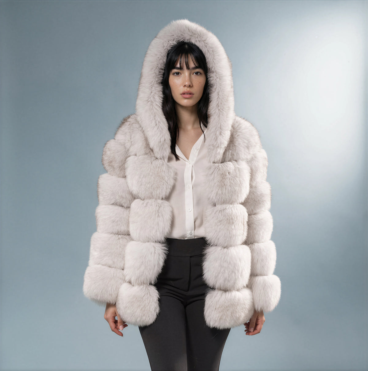 Abisko Crystal Fox Fur Hooded Coat