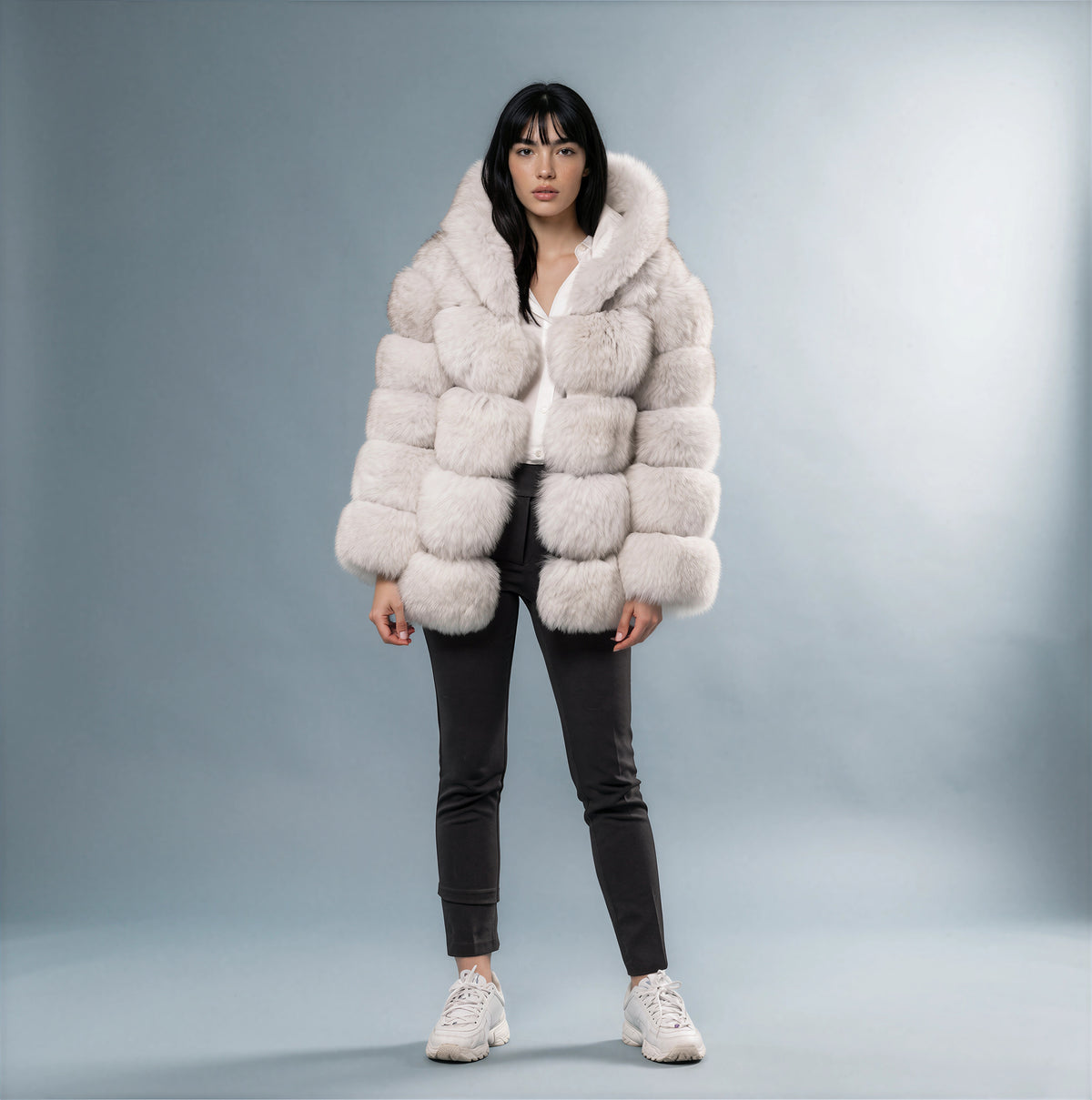 Abisko Crystal Fox Fur Hooded Coat